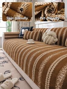 1Pc Anti-Scratch Striped Sofa Pad, Textured Woven Couch Cover, Pet-Friendly Non Slip Sofa Protector For Home Decor - Multicolor - View 8