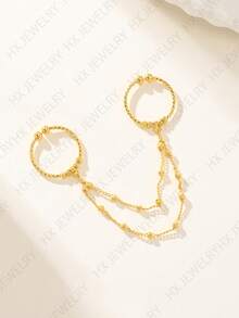 1 pieza Anillo de dedo ajustable chapado en oro de 21k, diseño de cadena con cuentas de oro y borlas, estilo árabe, chapado - resistente a la oxidación y al desvanecimiento del color. Alternativa de oro, adecuado para accesorios de boda, banquete y fiesta para mujeres - Anillo con borla de oro - Ver 5
