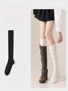 1/2/3 Pairs Vertical Striped Slouchy High Tube Socks, Double Needle Knit Long Socks, Matching Boots Socks, Leg Length Enhancing Decorative Socks, JK Fashion Girl Style, Suitable For Daily Wear, Y2K Style - Multicolor - View 5