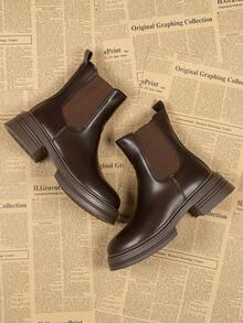 Women's 2026 New Spring/Autumn Thick Sole Slim Chelsea Ankle Boots - Brown - View 5