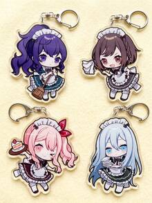 4pcs Chibi Anime Aesthetic Acrylic Keychains, Popular Music Game Irregular Pattern Pendant, Backpack & Car Key Accessory, Gift For Gamers & Anime Maid Outfit Lovers, Exquisite Collection, All Seasons - Multicolor - View 6