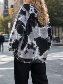 1pc Women's Tie-Dye Sweatshirt Sweatshirt, Outdoor Sports Mountain Style, Hooded Kangaroo Pocket, Elastic Cuffs, Loose Fit Jacket, Versatile For Cycling, Climbing - Grey - View 8