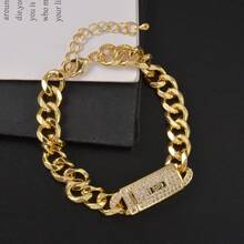 Fashion Luxury 18K Gold Plated Copper Cubic Zirconia Cuban Bracelet, Hip Hop Street Style, Unisex, Suitable For Daily Wear And Parties - Gold - View 4