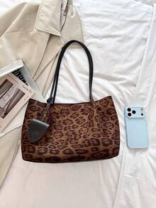 2 Pieces Women's Leopard Print Tote Bag Set, Large Capacity Casual Fashion Shoulder Bag, Street Style, Autumn/Winter, 2026 - Maroon - View 10