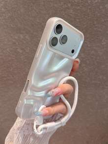 Elegant Pearl White 3D Wavy Wrist Strap Phone Case Compatible With IPhone 18 Pro Max/18 Pro/18/17 Pro Max/17 Pro/17/16 Pro Max/16/16 Pro/16 Plus/15/15 Pro Max/15 Pro/15 Plus/11/12/13/14 Pro Max/12 Pro/12 Pro Max/13 Pro/13 Pro Max/7 Plus/14 Pro/14 Pro Max/14 Plus, Luxury Design Style High-End Feel, Niche Luxury Goddess Style Full Coverage Anti-Drop Soft Shell, Precise Cutouts Fit Phone Body - Pearl White - View 9