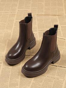 Women's 2026 New Spring/Autumn Thick Sole Slim Chelsea Ankle Boots - Brown - View 2