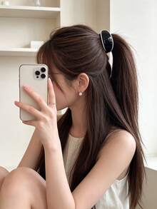 1pc Premium Curved Hair Clip For Women, Solid Color Ponytail Hair Accessory, Hair Tie Clip - Multicolor - View 3
