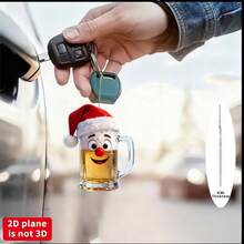 2DFlat، قطعة واحدة من نمط كوب البيرة الكرتوني ثنائي الأبعاد لعيد الميلاد، زينة معلقة على شكل شجرة عيد الميلاد، ديكور معلق للعطلات، قلادة زخرفية من الأكريليك، قلادة زخرفية لمرآة السيارة الخلفية، إكسسوار للحقيبة والمفاتيح، إكسسوار السيارة - بيرة عيد الميلاد - مشاهدة 8