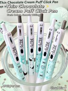 1/4pcs Heart Bow Clickable Neutral Ink Pens, Quick-Dry Black Ink Ballpoint Pens, Cute Star Print Clickable Pens, Highly Attractive Back To School Stationery, Office And Study Supplies, Gift For Friends - Light Chocolate Mousse - View 2