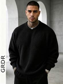 GRDR Men's Casual Crew Neck Long Sleeve Knit Sweater, Autumn/Winter - Black - View 3