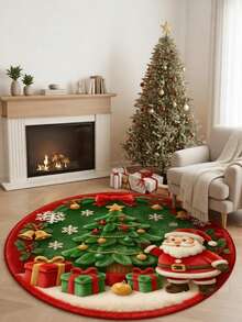 Round Burgundy Christmas Tufted Rug Checkered Border Snowman Gingerbread Gift Candy Cane Plush Rug - Multicolor - View 5