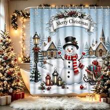 1/4pcs Christmas Snowman Shower Curtain Set, Christmas Tree Snowflake Pine Branch Winter Holiday Bathroom Curtain 180 X 180 Cm, Waterproof Mildew-Resistant Polyester Material, With 12 Hooks - A - View 20