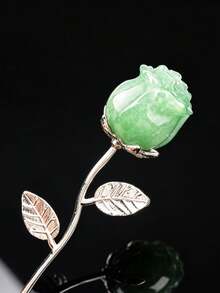 1pc Natural Crystal Carved Rose Flower Ornament, Multi-Color Mineral Craft Desktop Decoration Small Figurine, Metal Stem And Leaf Rose Bouquet - Rose Bouquet - View 11