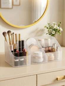 1pc/2pcs Cosmetic Storage Box, Office Stationery Desk Organizer, Storage Rack With Drawer, Skincare Storage Box, Pen Holder Organizer, Suitable For Vanity, Office Desk, Student Desk Storage - Clear - View 1