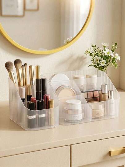 1pc/2pcs Cosmetic Storage Box, Office Stationery Desk Organizer, Storage Rack With Drawer, Skincare Storage Box, Pen Holder Organizer, Suitable For Vanity, Office Desk, Student Desk Storage