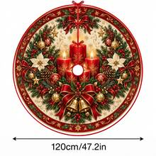 1件裝金色鈴鐺聖誕圖案聖誕樹裙，優雅配色節日裝飾，5種尺寸，中性節日禮物，適用於居家與派對聖誕家居裝飾 - 蠟燭金鈴聖誕 - 查看 13