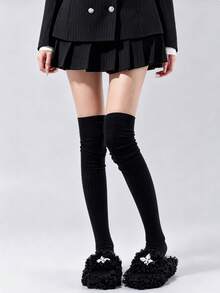 1 Pair Women's Autumn/Winter Solid Color Slouch Over-The-Knee Socks, Vertical Striped High Tube Socks, Suitable For Daily Wear And Matching With Boots - Multicolor - View 8