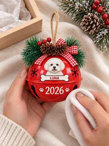 1件個性化寵物照片聖誕鈴鐺飾品，客製化2026鈴鐺，聖誕樹裝飾，聖誕星星鈴鐺飾品，鈴鐺飾品客製化，聖誕禮物 - 白色 - 查看 9