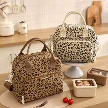 Leopard Pattern Lunch Bag With Cross Body Shoulder Strap Leopard Print Insulated Lunch Bag For Women, Large Capacity Reusable Lunch Box Cute Cherry Corduroy Lunch Bag, Cold Storage Bag Suitable For Work, Office, School, - View 3