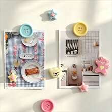 4/8/12pcs Cute Macaron Color Button, Bear, Star Fridge Magnets, Resin Decorative Magnets, Can Decorate Kitchen, Office Whiteboard, Storage Cabinet, Refrigerator And Home Decor, Fix Photos, Holiday Gift - Multicolor - View 1