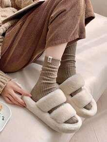 1/4 Pair Women's Solid Color Mid-Calf Socks, Casual, Breathable And Fashionable Women's Ankle Socks And Tights, Warm Winter Socks, Rabbit Pattern Design, Suitable As Christmas Gift. - Multicolor - View 10