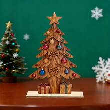 Hiasan Meja Natal Kayu untuk Rumah, Kamar Tidur, Lorong, Rak Buku, Dekorasi Pesta Liburan - A - View 3