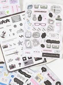1 Book 20pcs Healing Journal Sticker Book, Exquisite Printing Clear Patterns Sturdy Binding Durable Ins Style English Pattern Material For Planner Phone Case Luggage DIY Decoration Stickers, Back To School - Multicolor - View 13