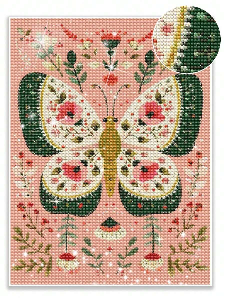1 DIY Full Diamond Mosaic Diamond Painting, Butterfly Flower Pattern, 5D Hand-Made Diamond Painting Crafts, Suitable For Home Decoration. - A - View 1