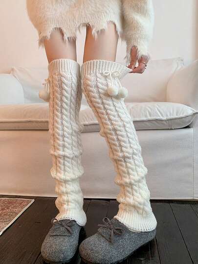 1 Pair Women's Over-The-Knee Leg Warmers, Autumn/Winter Warm Anti-Freeze Solid Color Slimming Long Tube Slouch Leg Warmers, Suitable For Various Daily Outfits, Y2K Style, Christmas Outfit
