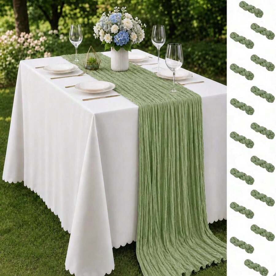 16 Pack Sage Green Cheesecloth Table Runner,Gauze Table Runner, Boho Rustic Semi Sheer Cheese Cloth Fabric Table Decor For Wedding, Party, Baby Shower, Bridal Shower, Birthday, Farmhouse Dining, Garden, Engagement And Home Decor - Sage Green - View 1