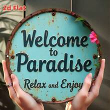 2D 1pc Welcome To Paradise Wooden Sign, Suitable For Yard Wall Decor, Fence, Garage, Indoor Wall Decoration, Great Gift/No Electricity Required - TM37 - View 7