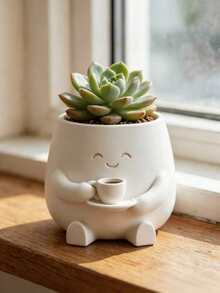 Cute Cat Smiling Face Planter - 3D Printed Mini Flower Pot, Plastic Indoor Plant Pot With Drainage Hole, Asymmetrical Shape Suitable For Home Office Desk Decor, Smiling Flower Pot Gift For Cactus And Small Plants - Promotional Item - View 5