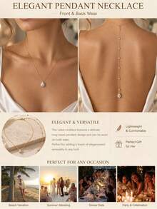 XYHEALER 1pc Backdrop Necklace For Women, Teardrop Pendant Back Necklace, Dainty Rhinestone Back Chain Jewelry For Wedding Backless Dress Prom Evening Party - A - View 3