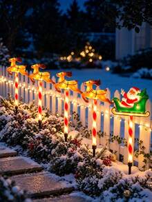 Christmas Solar String Lights, Waterproof Solar LED Ground Stake Lights, 8 Lighting Modes Auto Charging, 8 Hours Working Time, Cute Santa Claus And Reindeer Pattern Design, Suitable For Yard, Flower Bed, Pathway, Porch And Christmas Party Decoration - Multicolor - View 3