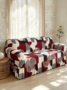 1pc Printed Hem Full Stretch Sofa Cover, Dirt-Resistant, Elastic One-Piece Full Coverage Sofa Protector, Living Room Home Decor, Machine Washable - Red - View 10