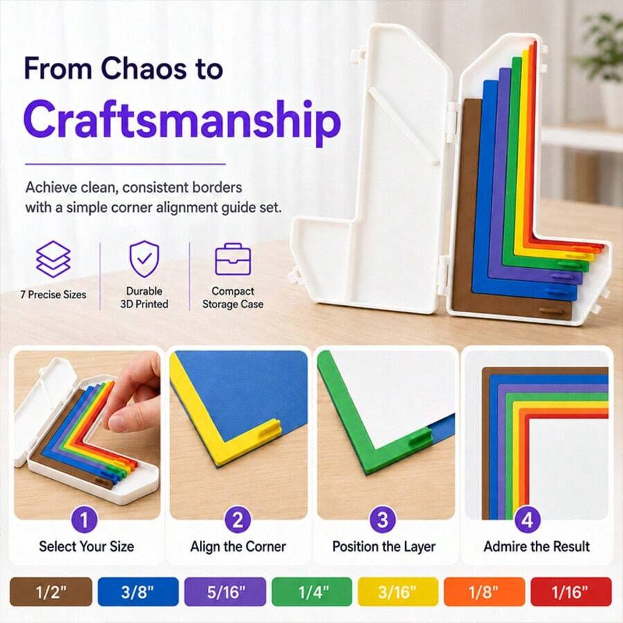 7-Piece Paper Art Alignment Guide Set, Picture Frame Mat Board Spacing Tool Kit, Multi-Color L-Shaped Mat Layer Positioning Guide, Fast And Precise Alignment, DIY Artwork Photo Framing Measurement Kit, Suitable For Crafters, Hobbyists And Home Art Decor