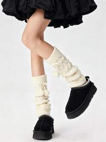 1 Pair Women's Pom Pom Slouch Leg Warmers, Knitted Leg Warmers, Suitable For Daily Wear - Multicolor - View 4