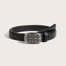 1pc Women's Vintage Carved Square Buckle Belt Suitable For Daily Wear - Black - View 7