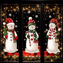 1/3pcs Reusable Cute Christmas Snowman Window Stickers, Double-Sided Visible PVC Electrostatic Adsorption Glass Stickers, Suitable For Holiday Home And Shop Window Decorations. - Multicolor - View 4