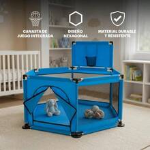 Corralito Hexagonal para Bebé 135 x 64 cm, Parque Infantil con Gimnasio de Juegos, Área Amplia para Gatear, Jugar y Explorar - Azul - Ver 2