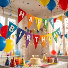 1pc Rainbow Triangle Felt Birthday Decoration Banner, Colorful Birthday Party Decorations, Perfect For Women, Men, Pets, Handmade Party Backdrop - Color - View 7
