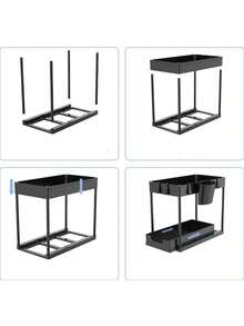 1pc Double-Layer Under Sink Storage Rack, ABS With Sliding Drawer Black Pull-Out Storage Shelf, Suitable For Kitchen, Bathroom, Laundry Room And Vanity Cabinet, Under Sink Storage Rack Double-Layer Sliding Cart For Cleaning Supplies, Toiletries, Detergents And Small Tools, Under Sink Storage Rack Maximize Small Cabinet Space Black Kitchen Storage Rack, No Tools Required Easy Installation Suitable For Any Home - Black - View 4