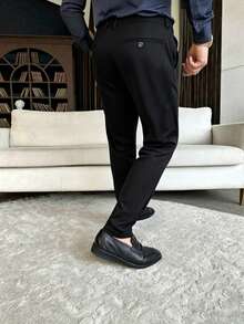 Pantalones de traje de unicolor versátiles y de moda para hombres, ropa para ir al trabajo - Negro - Ver 3