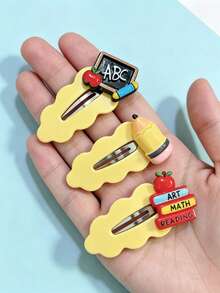 3pcs Pencil Hair Clips, Blackboard Hair Clips, Back To School Book Shaped Hair Accessories, Suitable For Daily Use - Multicolor - View 2