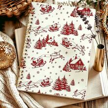 1 pièce Cahier à spirale 14*21cm avec motif vintage de traîneau du Père Noël, journal avec impression de scène de Noël en art linéaire rouge, bloc-notes rétro de vacances d'hiver pour notes quotidiennes - Multicolore - Voir 5