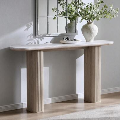 63 Inch Fluted Console Table With Storage, Narrow Entryway Table With Textured Wood Base, Long Sofa Table Behind Couch For Hallway Living Room Foyer