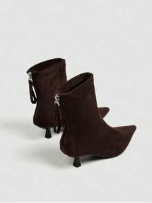 Women's Brown Ankle Boots And Ankle Boots, 7cm High Heel, Elastic Slim Fit, Comfortable Fashion Boots, Stiletto Pointed Toe Decorative Boots - Brown - View 4