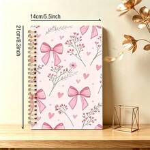 DANPERJI 1pc A5 Lined Spiral Notebook, Soft Pink Bow & Floral Pattern, Lined Paper Notebook, Aesthetic Back To School Notebook, Suitable For School, Office & Daily Notes School Supplies - Bow - View 3