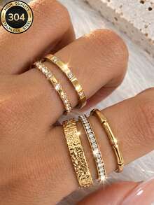 5pcs/Set 18k Gold Plated Women's Minimalist Luxury Stackable Rings, Durable For Daily Wear, Halloween/Christmas Holiday Gift - Gold - View 11