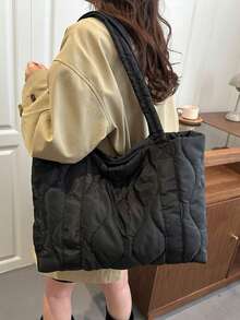 Tote Bag,3D Quilted Body With Strap,Lightweight & Comfortable To Carry.Large Capacity Store,Minimalist & Elegant For Daily Commute,Shopping,Travel - Black - View 7